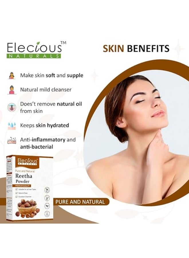 Elecious Pure Reetha Powder for Hair (200 Grams) | Ideal for Hair, Face and Skin | Soapnut powder | 100% Pure and Natural, No Chemcial, No Preservative. - Image 2